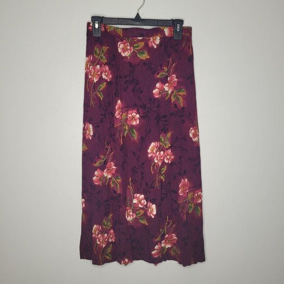 Vintage y2k 90s maroon dark moody floral romantic whimsygoth a line skirt size M - Picture 1 of 8